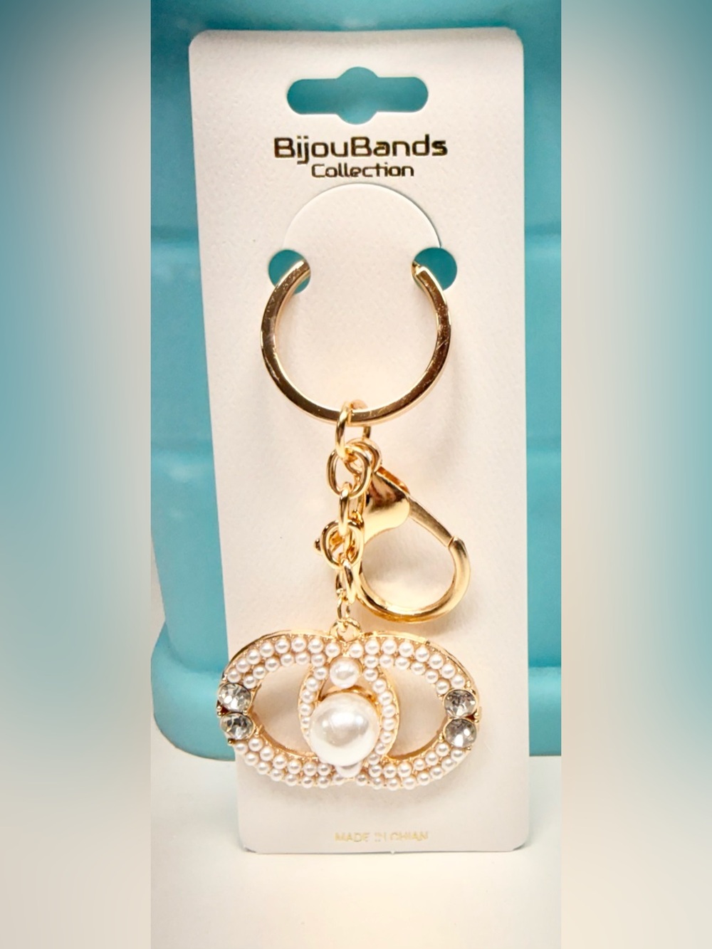 Gold-Tone Pearl Keychain Charm New
